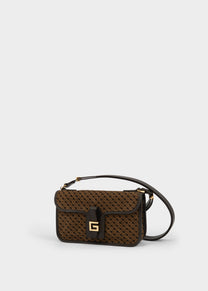 Borsa a Spalla Piccola con Patta in Monogram Suede Toffee