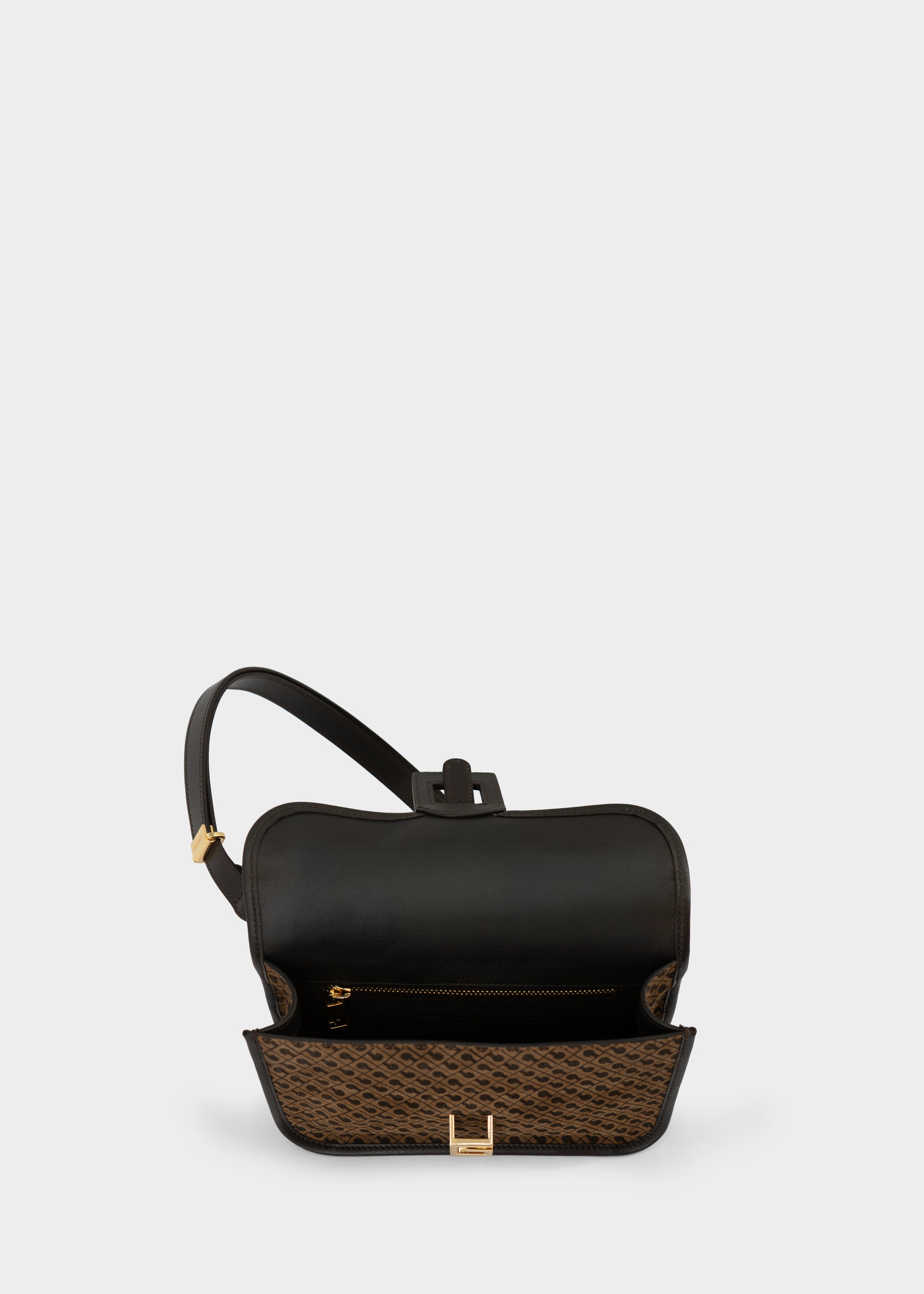 Borsa a Spalla Piccola con Patta in Monogram Suede Toffee