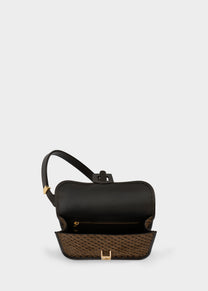 Borsa a Spalla Piccola con Patta in Monogram Suede Toffee