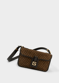 Borsa a Spalla Piccola con Patta in Monogram Suede Toffee