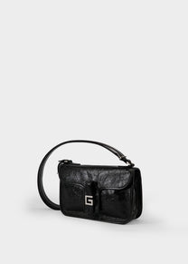 Borsa a Spalla Piccola con Patta in Naplak Nero