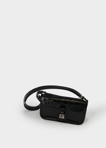 Borsa a Spalla Piccola con Patta in Naplak Nero